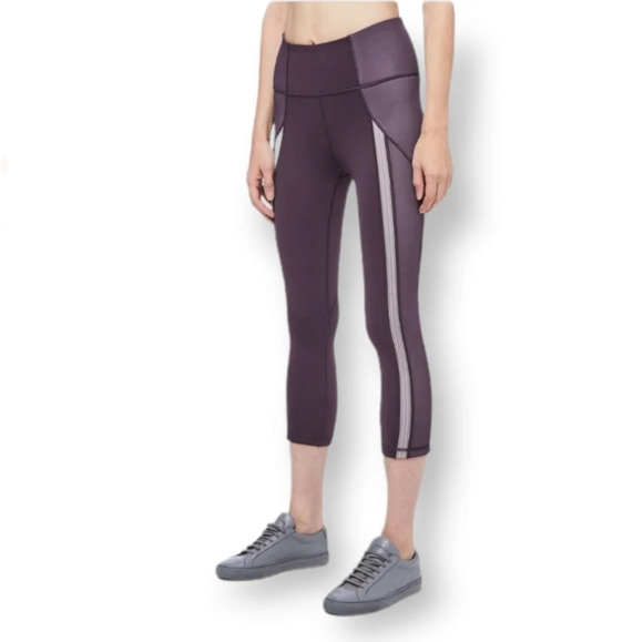 Lululemon Power Lines High Rise 21" Crop Leggings in Cyber Chrome Purple Size 2 - Picture 1 of 15